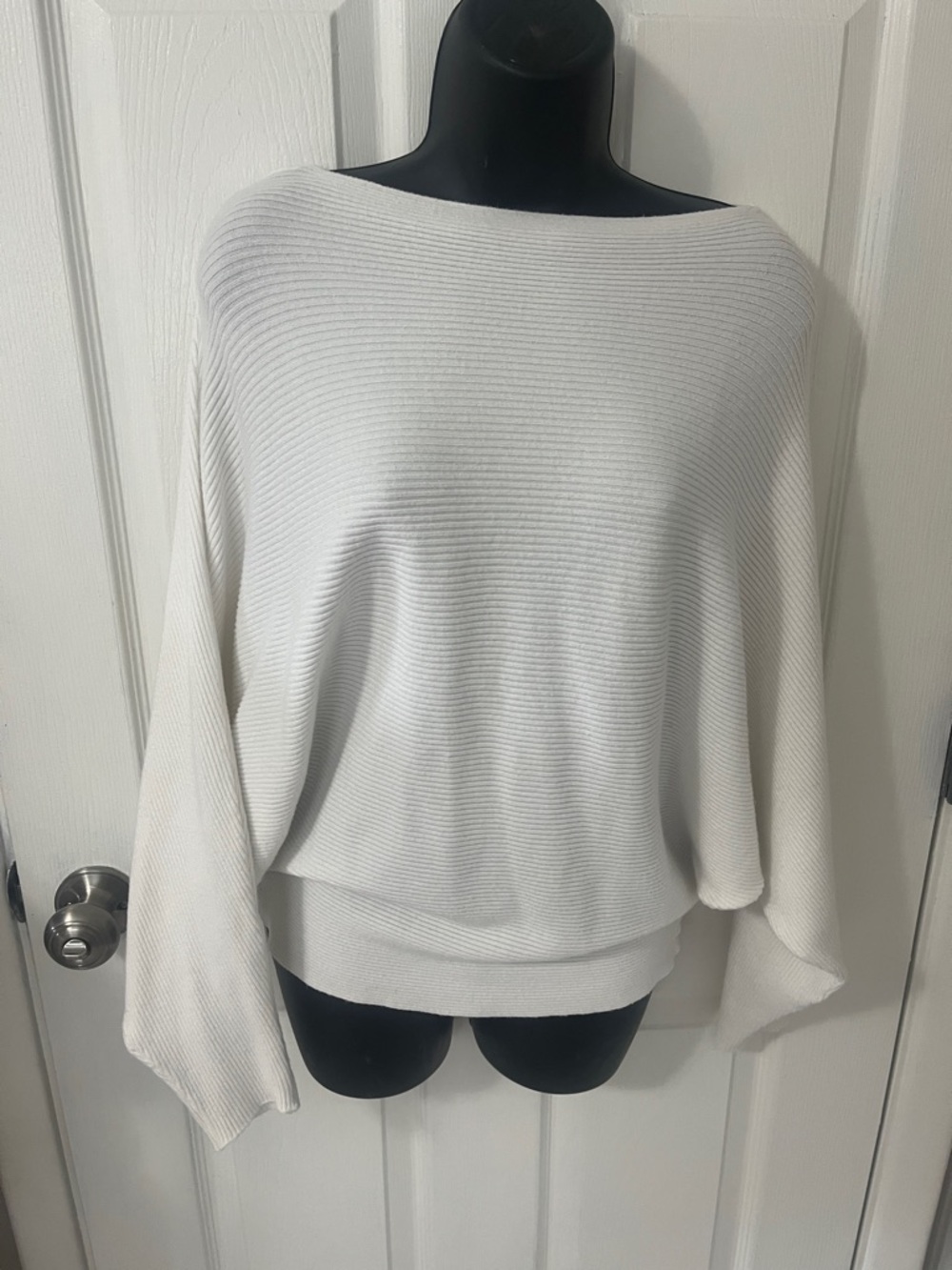 Women's White Boatneck Ribbed Sweater